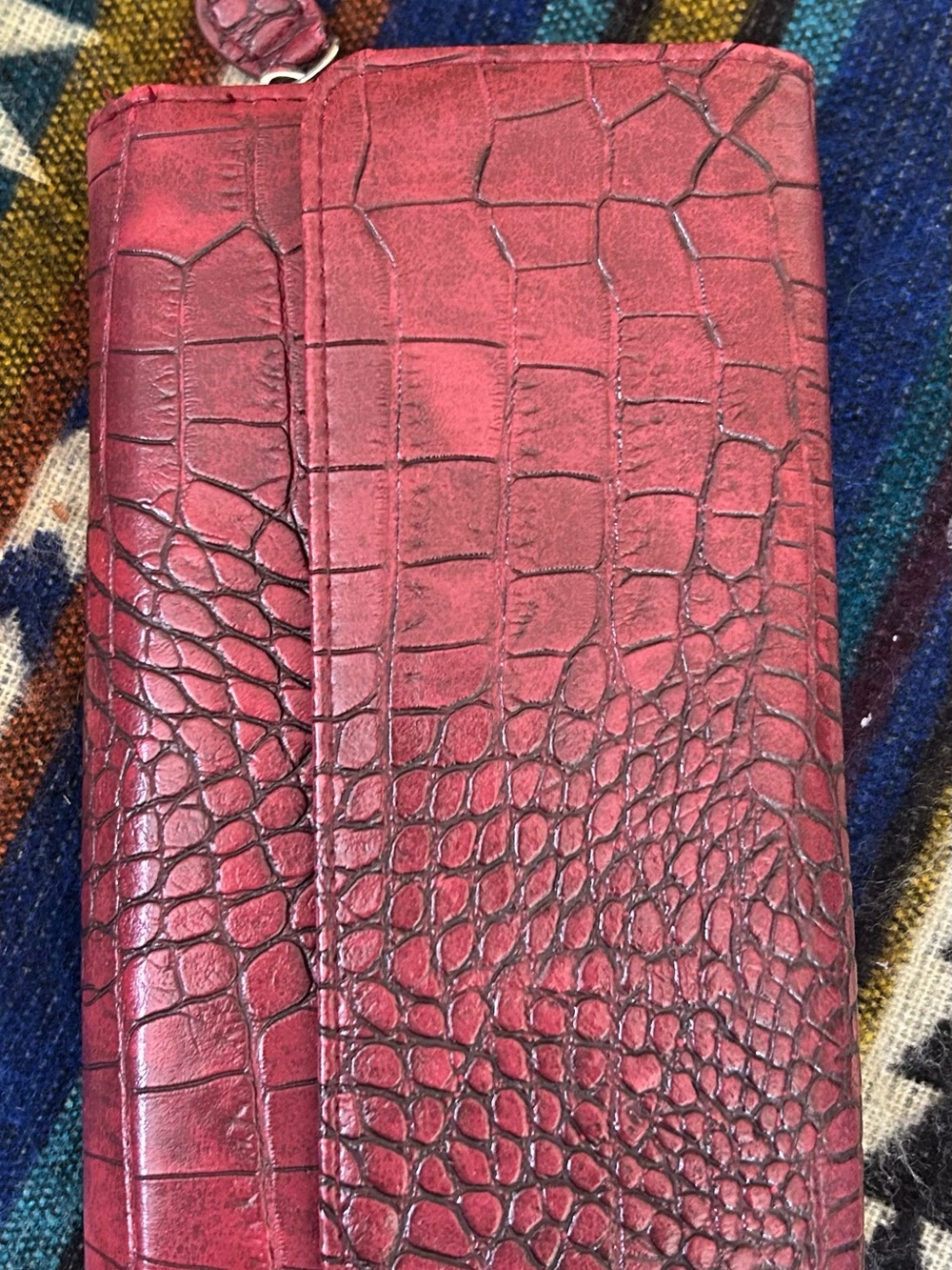 Croc-Embossed Red Faux Vegan Leather Wallet Organizer Wallet, Coin Purse pockets